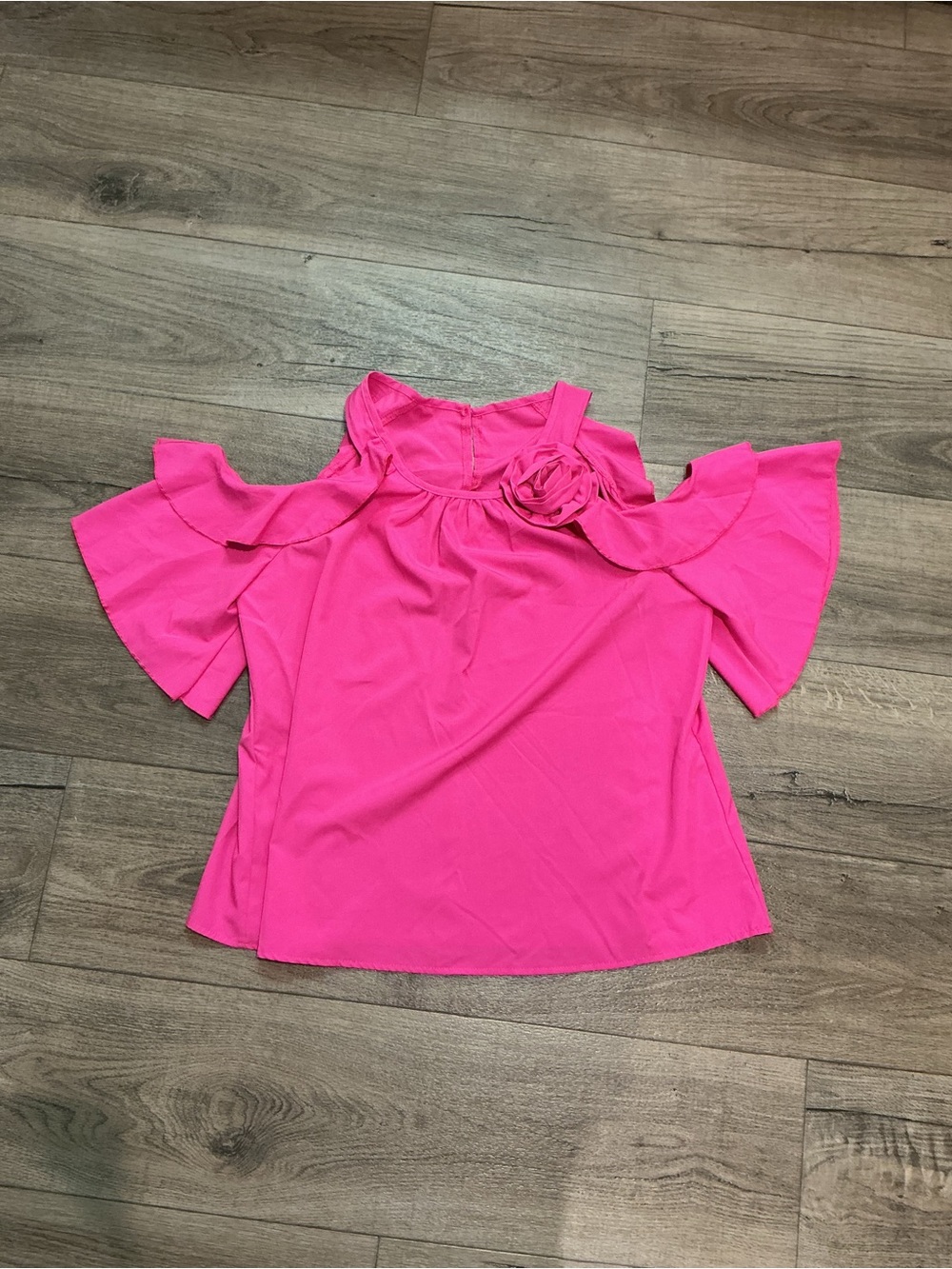 SHEIN Hot Pink Cold-Shoulder Flutter Sleeve Blouse